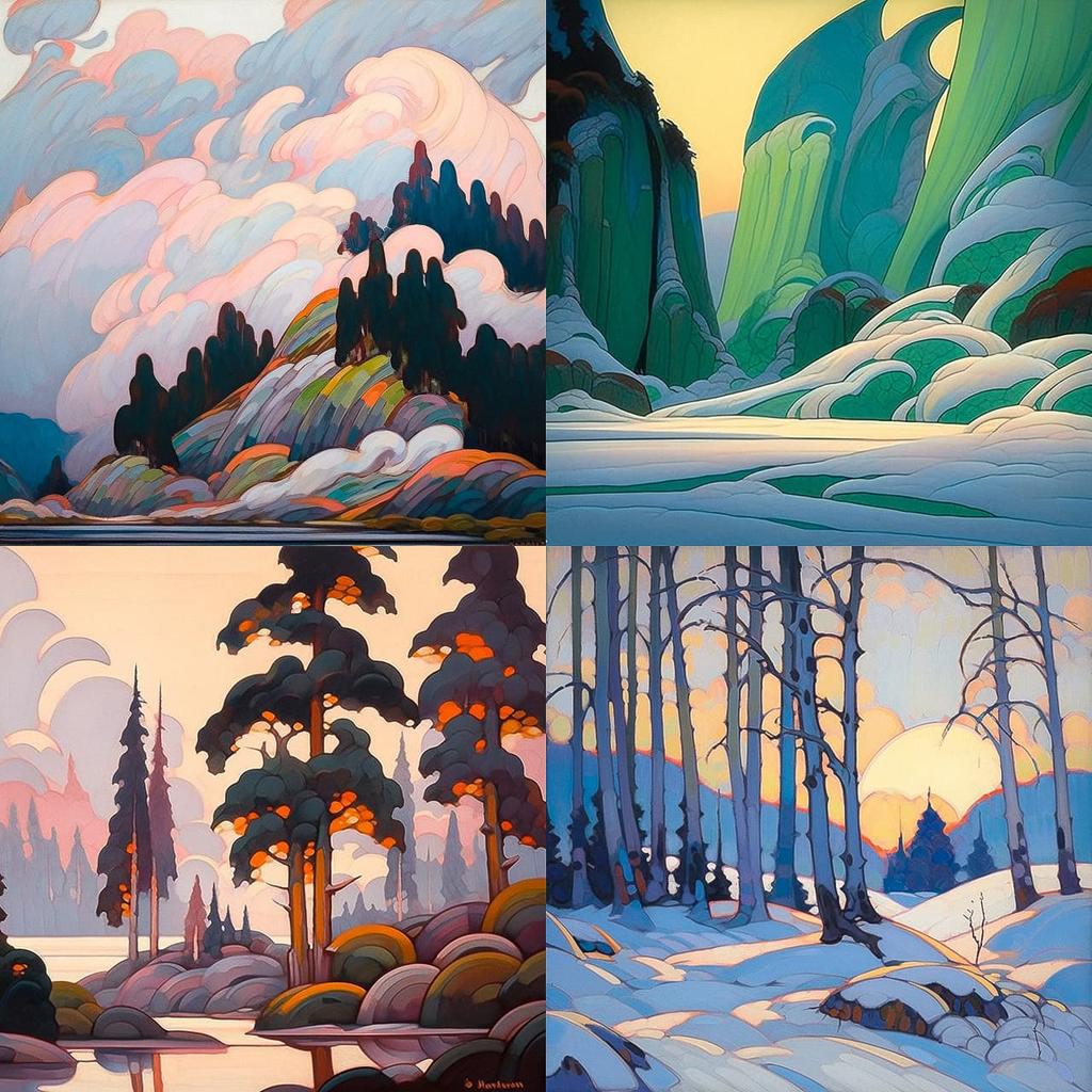 Lawren Harris style, Midjourney Niji 5, render 1 of 4