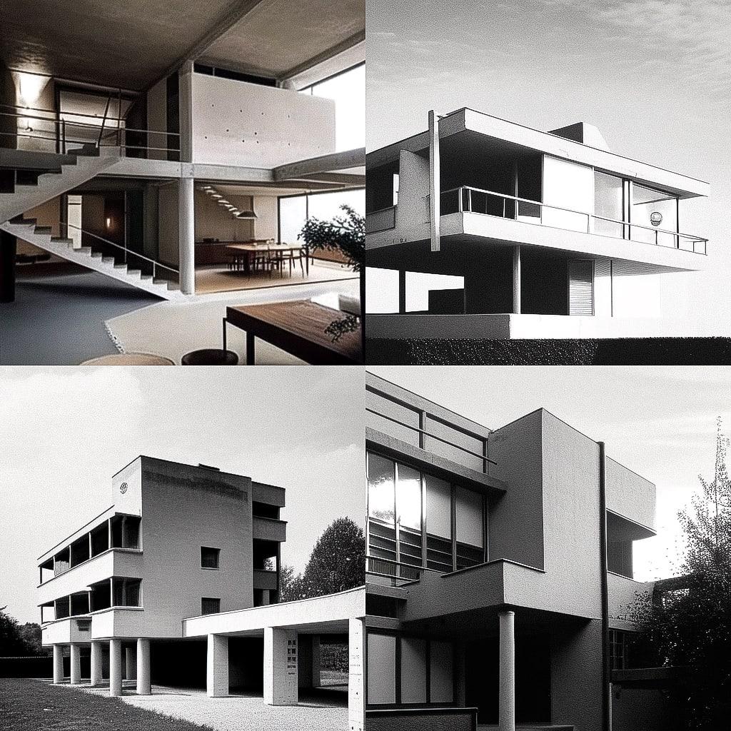 Le Corbusier style, Midjourney Niji 4, render 1 of 4