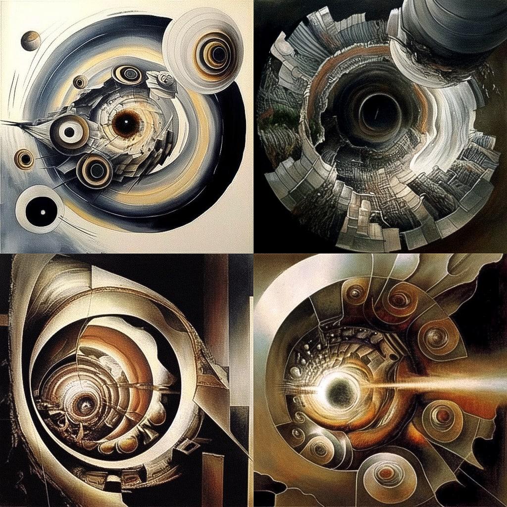 Lee Bontecou style, Midjourney Niji 4, render 1 of 4