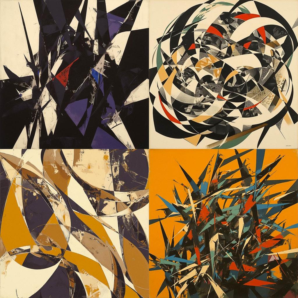 Lee Krasner style, Midjourney Niji 6, render 1 of 4