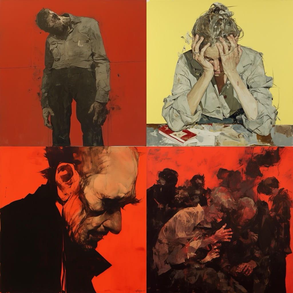 Leon Golub style, Midjourney Niji 6, render 1 of 4