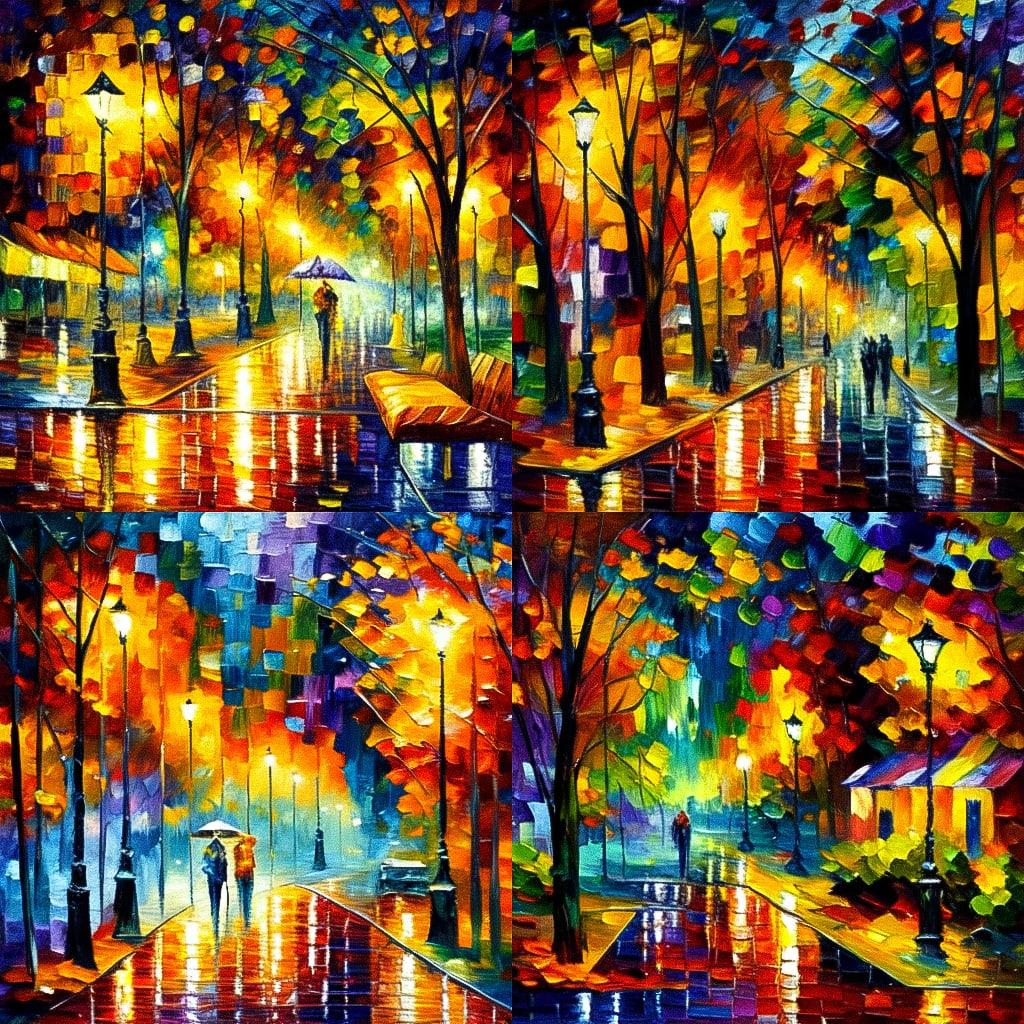 Leonid Afremov style, Midjourney Niji 4, render 1 of 4