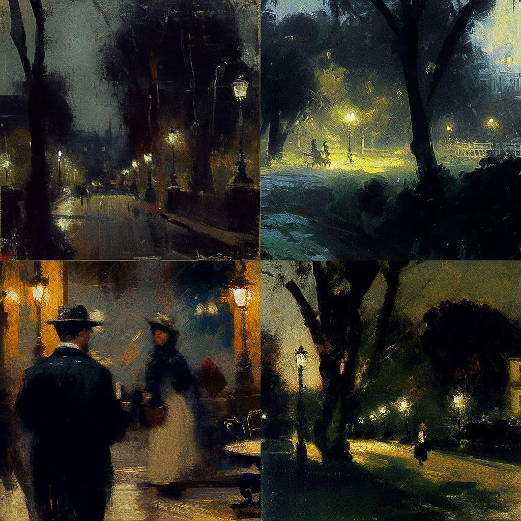 Lesser Ury style, Midjourney Niji 4, render 1 of 4