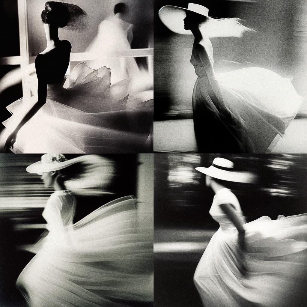 Lillian Bassman style, Midjourney Niji 5, render 1 of 4