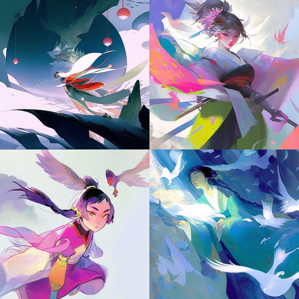 Lin Fengmian style, Midjourney Niji 4, render 1 of 4