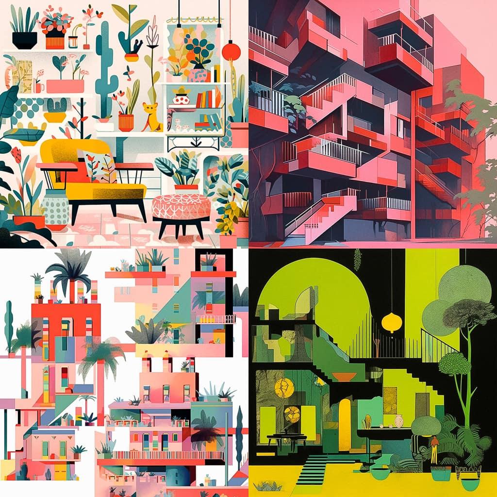 Lina Bo Bardi style, Midjourney Niji 5, render 1 of 4