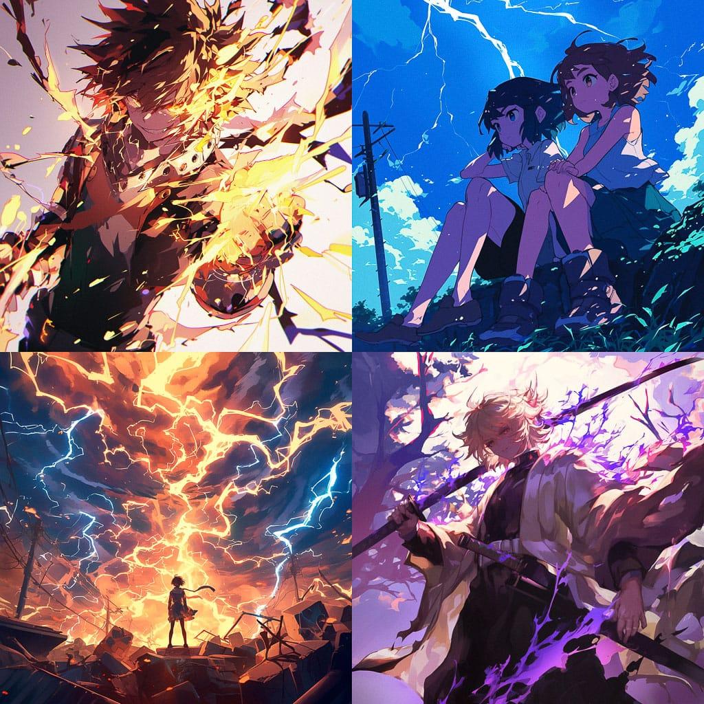 Lit by lightning style, Midjourney Niji 6, render 1 of 4