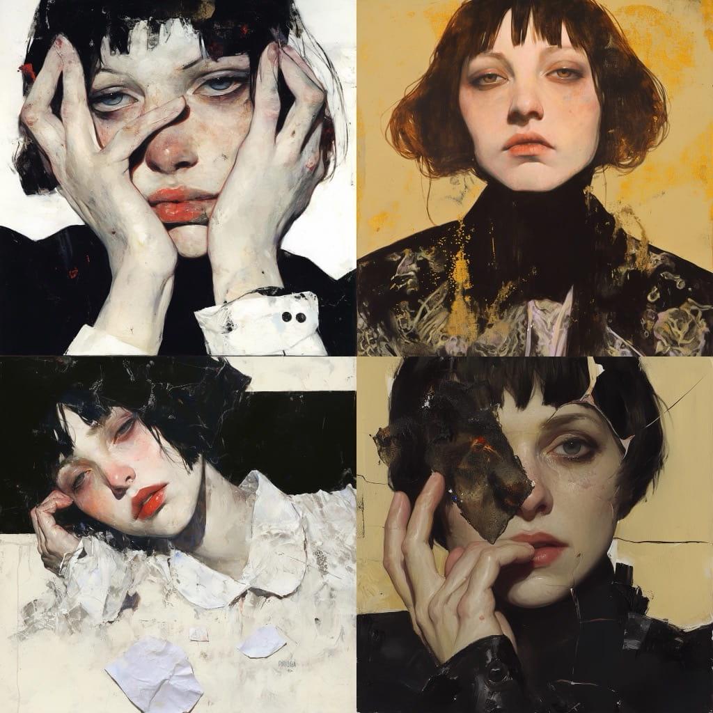 Lita Cabellut style, Midjourney Niji 6, render 1 of 4