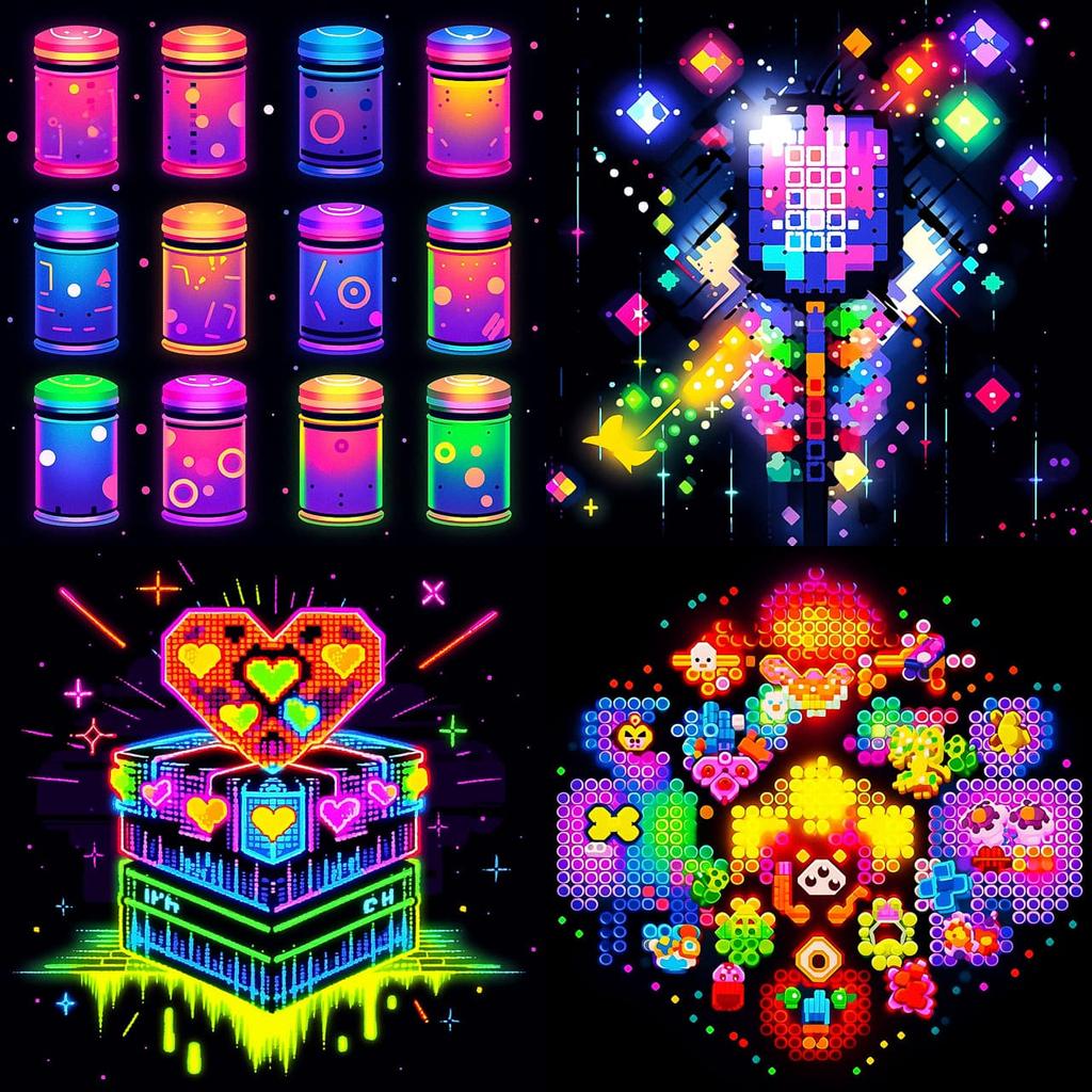 Lite Brite art style, Midjourney Niji 5, render 1 of 4