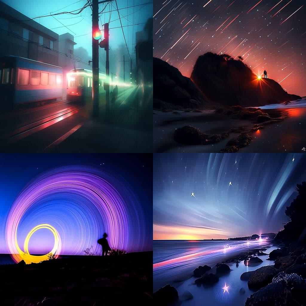 Long exposure photography style, Midjourney Niji 5, render 1 of 4