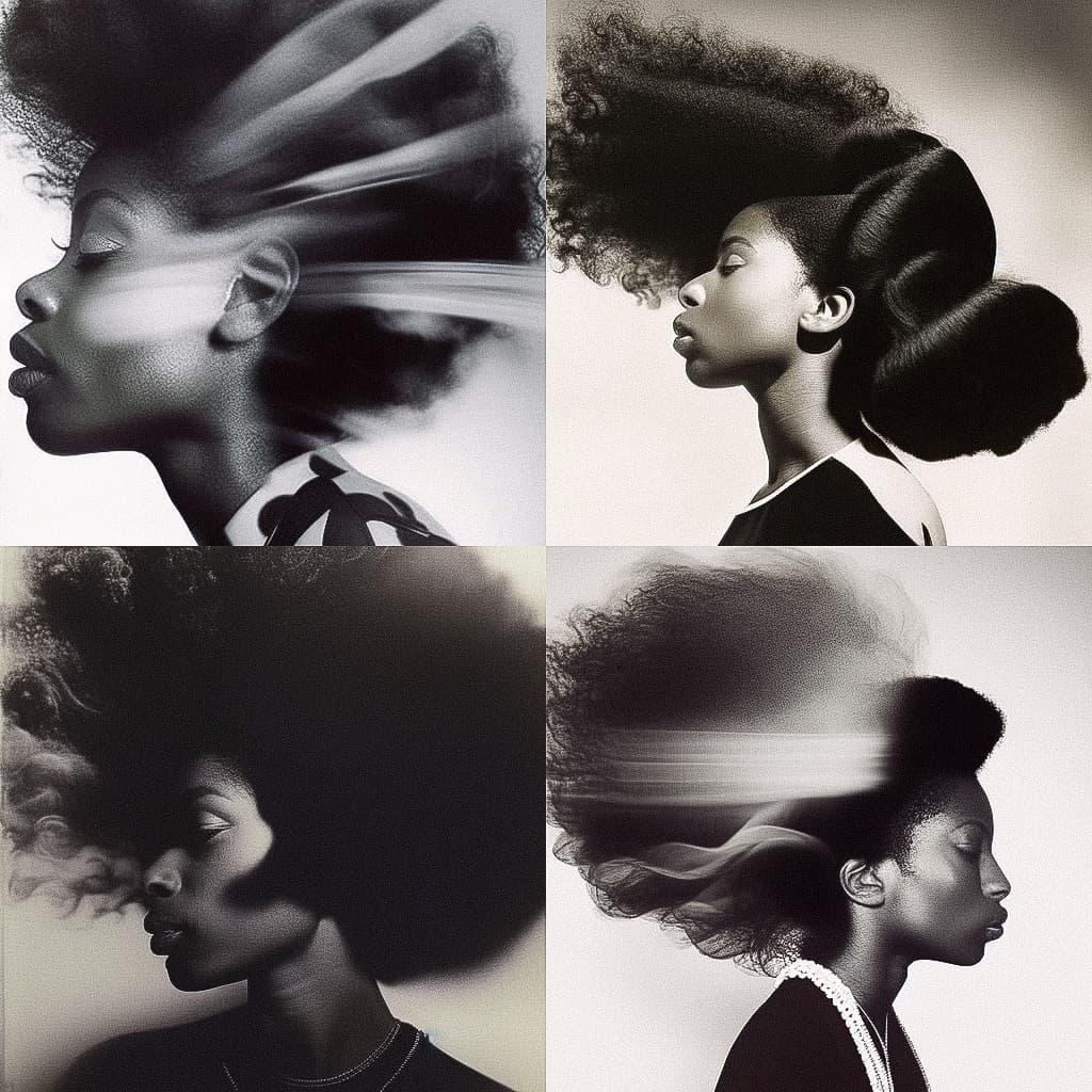Lorna Simpson style, Midjourney Niji 5, render 1 of 4