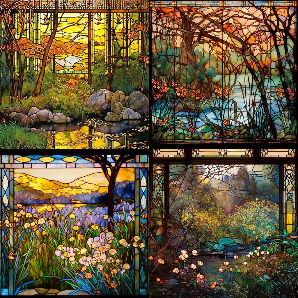 Louis Comfort Tiffany style, Midjourney Niji 5, render 1 of 4