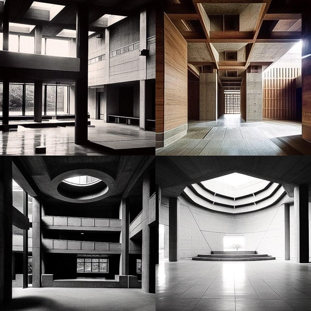 Louis Kahn style, Midjourney Niji 4, render 1 of 4