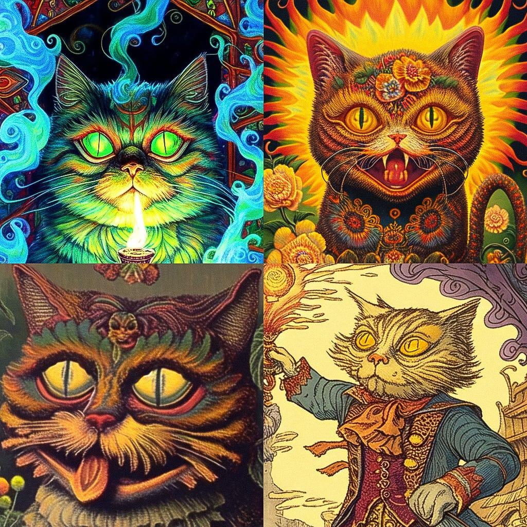 Louis Wain style, Midjourney Niji 4, render 1 of 4