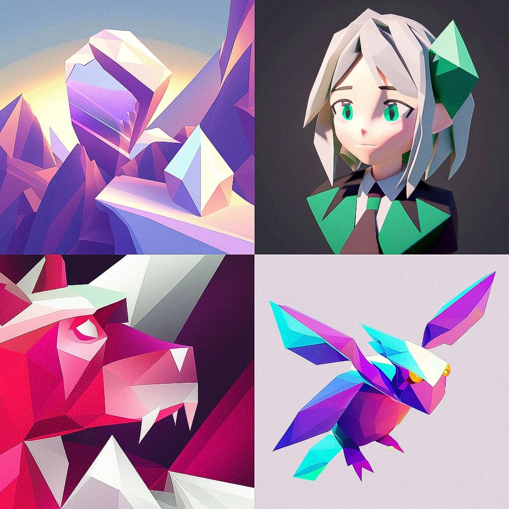 Low-poly style, Midjourney Niji 4, render 1 of 4