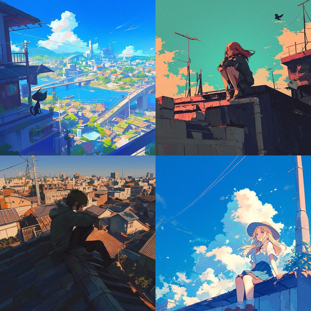Low vantage point view style, Midjourney Niji 6, render 1 of 4