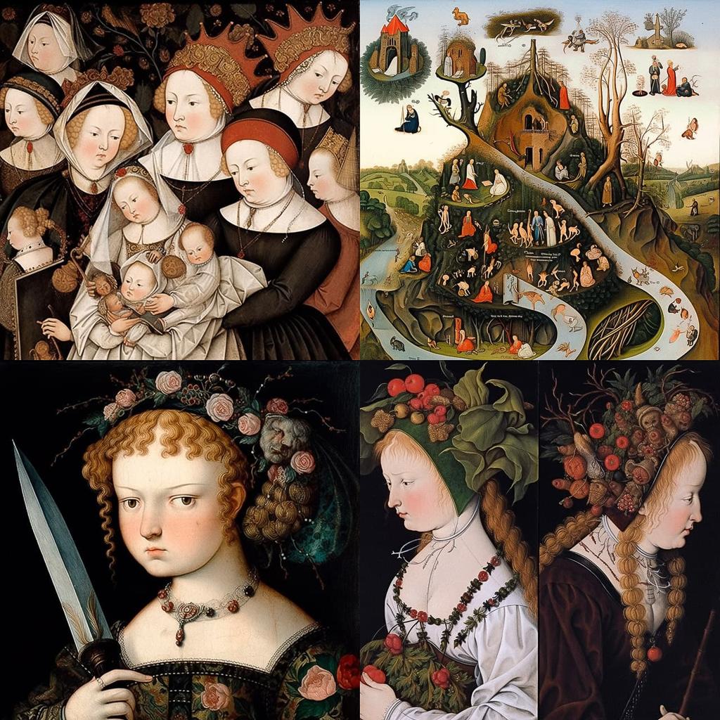 Lucas Cranach the Elder style, Midjourney Niji 5, render 1 of 4
