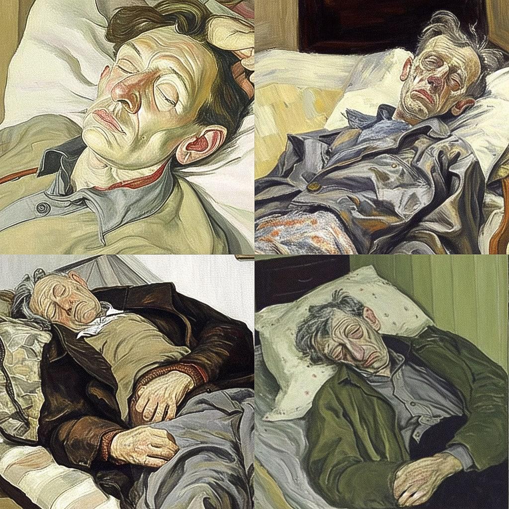 Lucian Freud style, Midjourney Niji 4, render 1 of 4