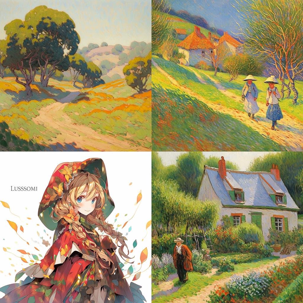 Lucien Pissarro style, Midjourney Niji 5, render 1 of 4