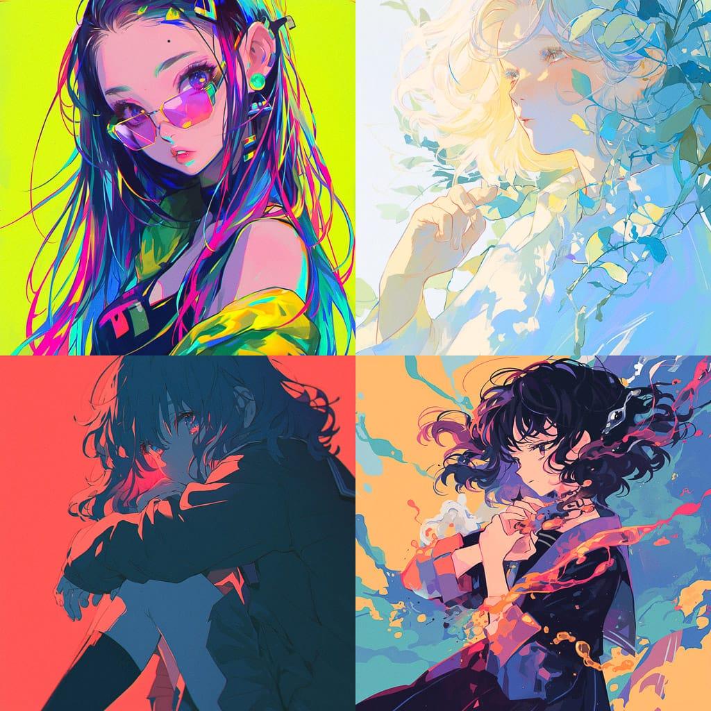 Luminous colors style, Midjourney Niji 6, render 1 of 4