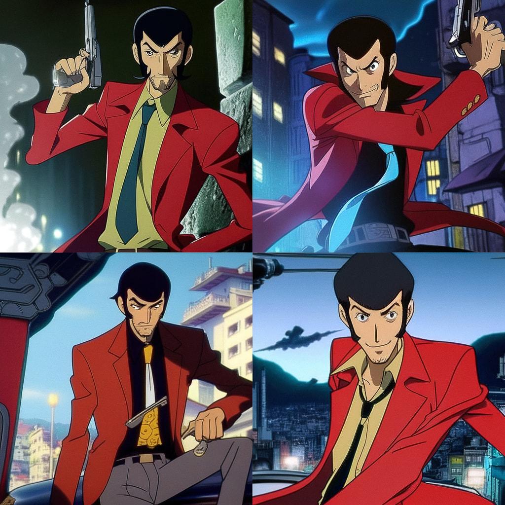 Lupin the Third style, Midjourney Niji 4, render 1 of 4