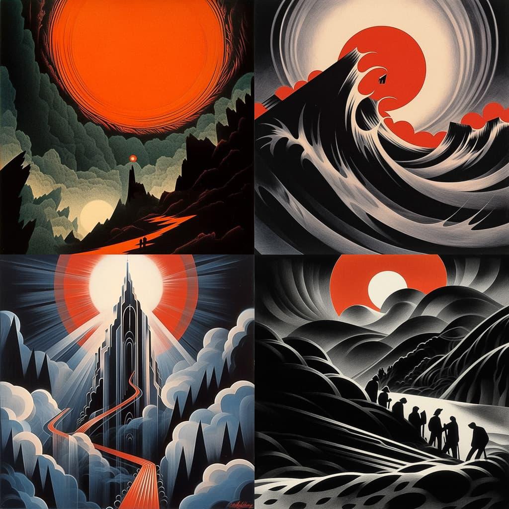 Lynd Ward style, Midjourney Niji 5, render 1 of 4