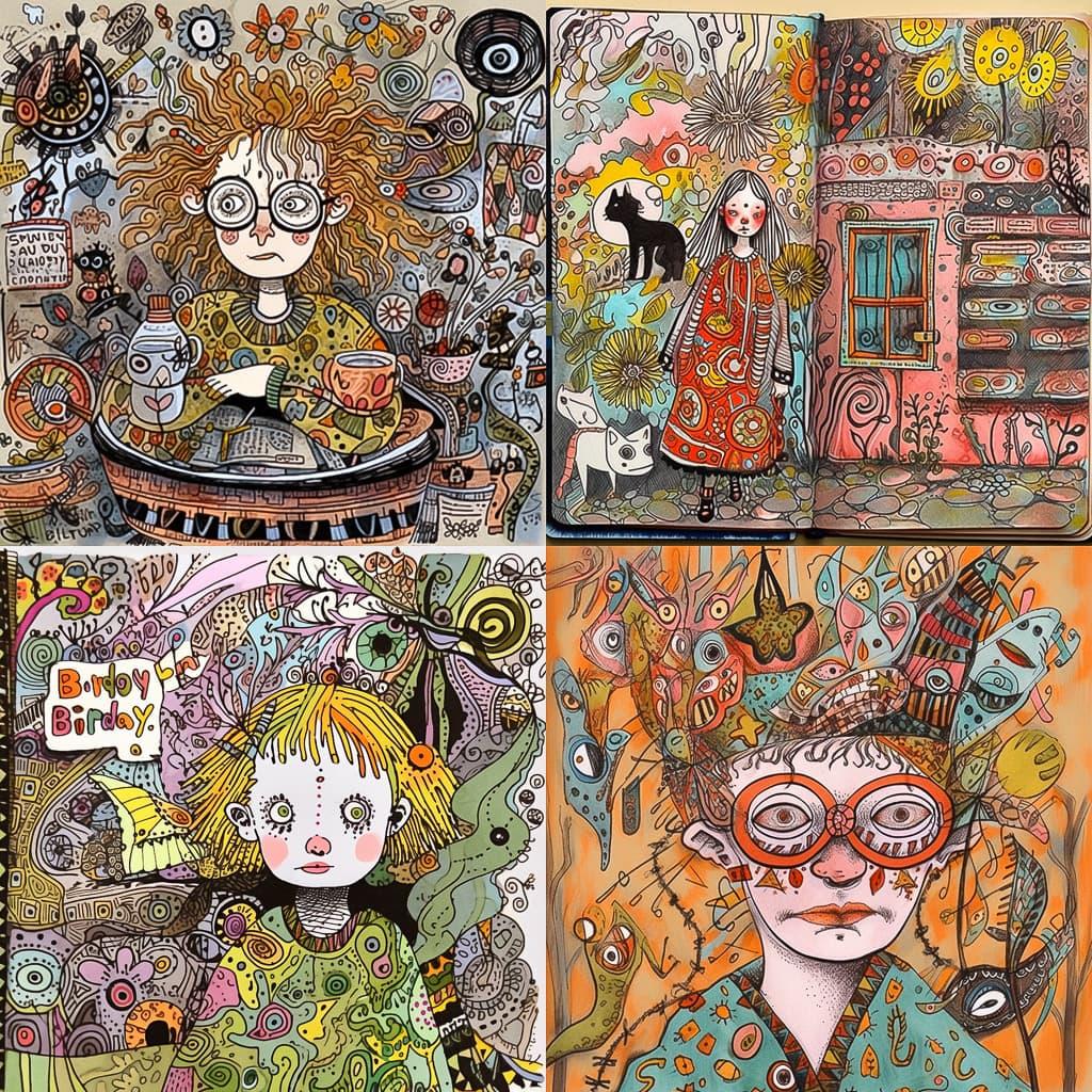 Lynda Barry style, Midjourney Niji 5, render 1 of 4