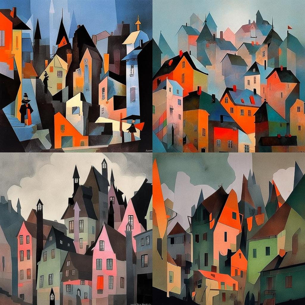 Lyonel Feininger style, Midjourney Niji 5, render 1 of 4