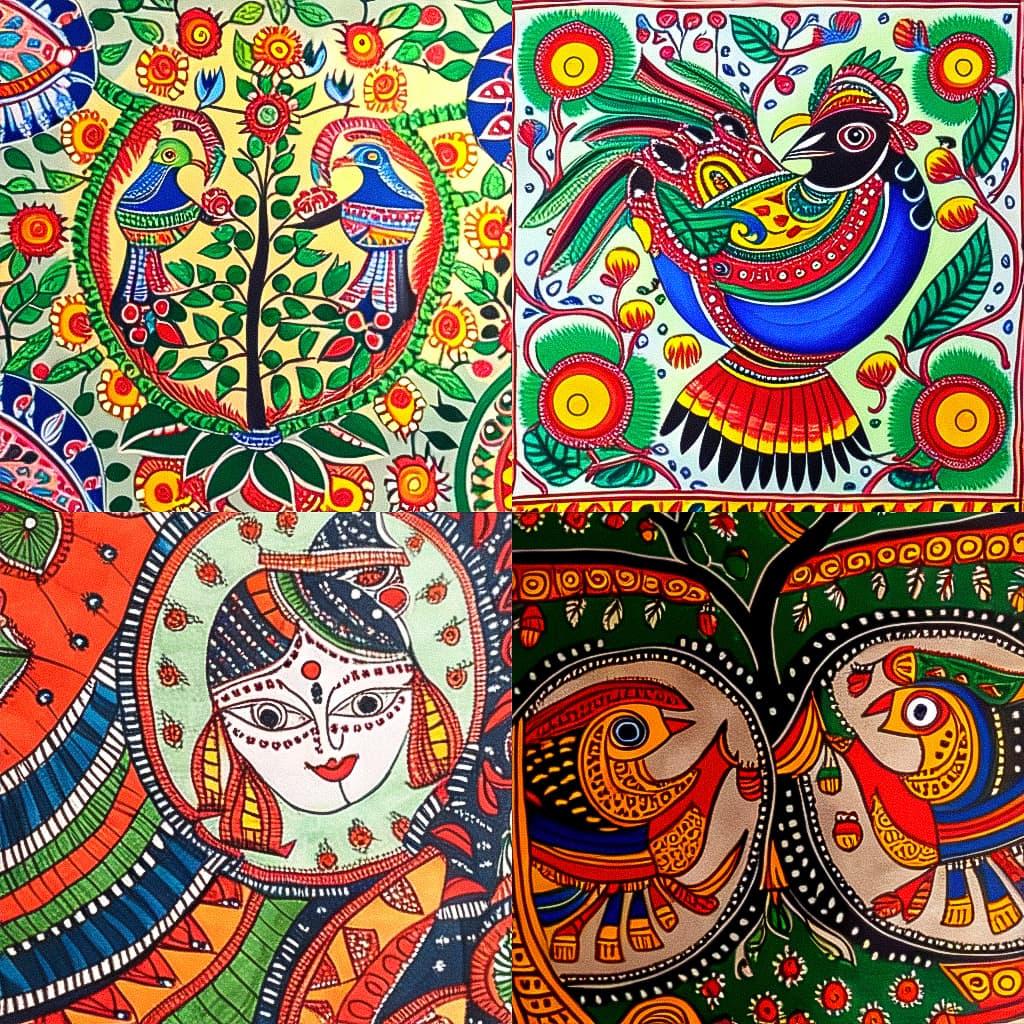 Madhubani painting style, Midjourney Niji 5, render 1 of 4