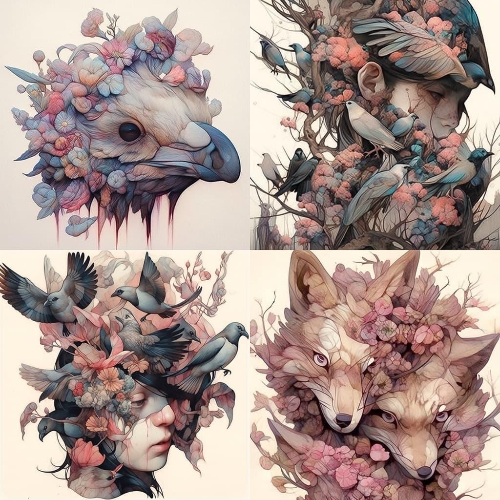 Marco Mazzoni style, Midjourney Niji 5, render 1 of 4
