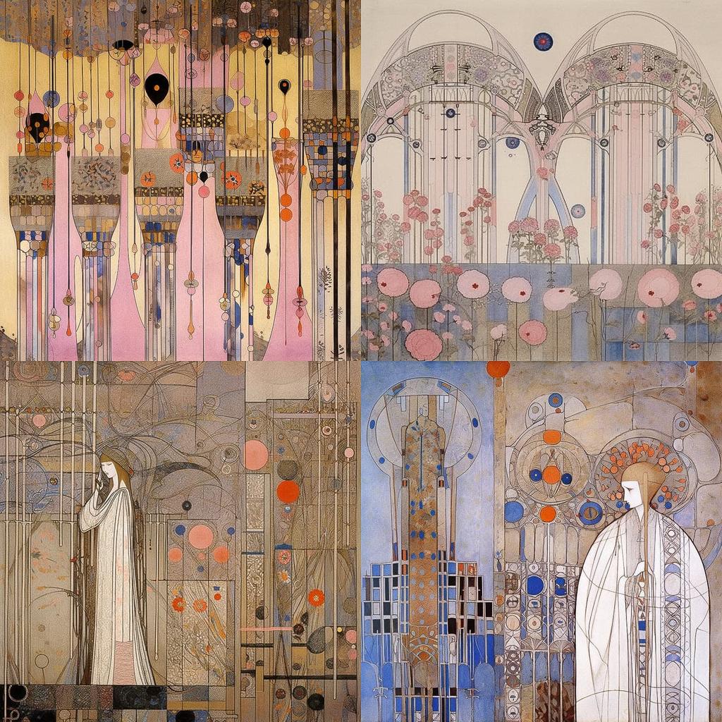 Margaret Macdonald Mackintosh style, Midjourney Niji 5, render 1 of 4
