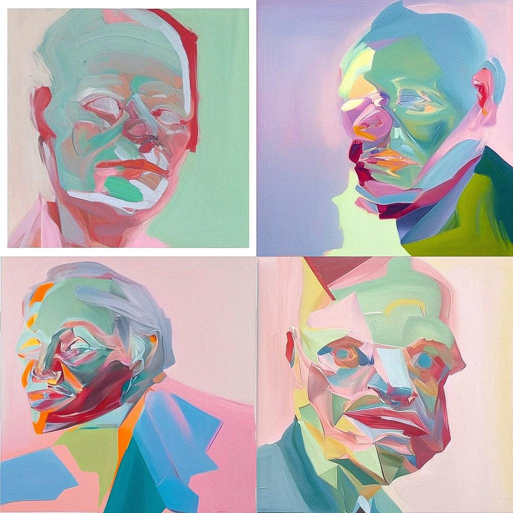 Maria Lassnig style, Midjourney Niji 4, render 1 of 4