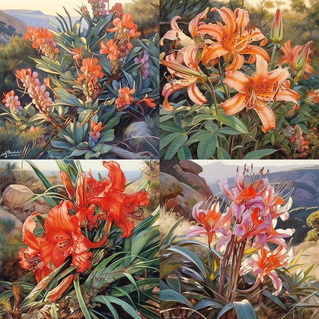 Marianne North style, Midjourney Niji 5, render 1 of 4