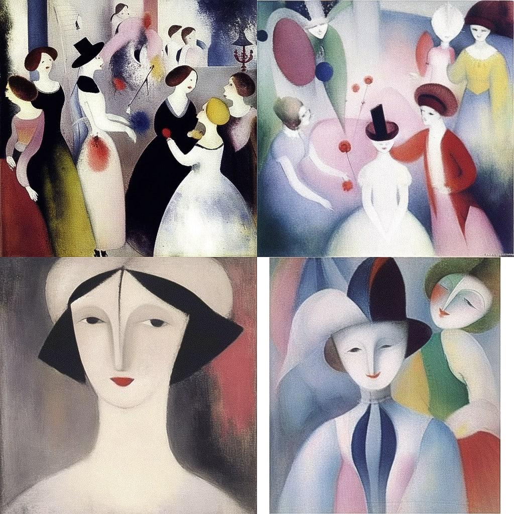 Marie Laurencin style, Midjourney Niji 5, render 1 of 4