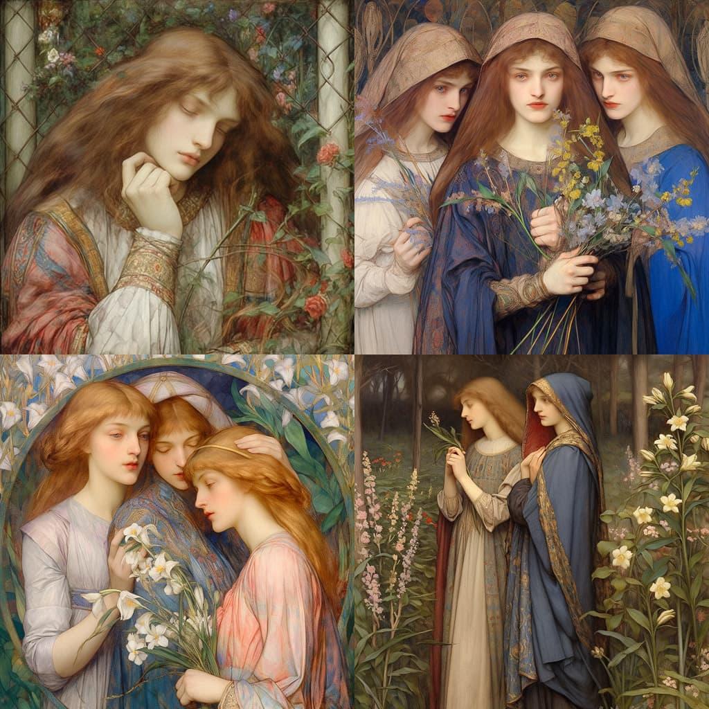 Marie Spartali Stillman style, Midjourney Niji 5, render 1 of 4