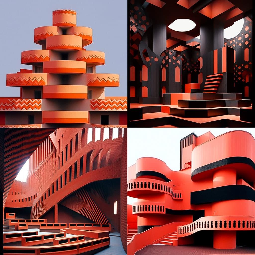 Mario Botta style, Midjourney Niji 5, render 1 of 4