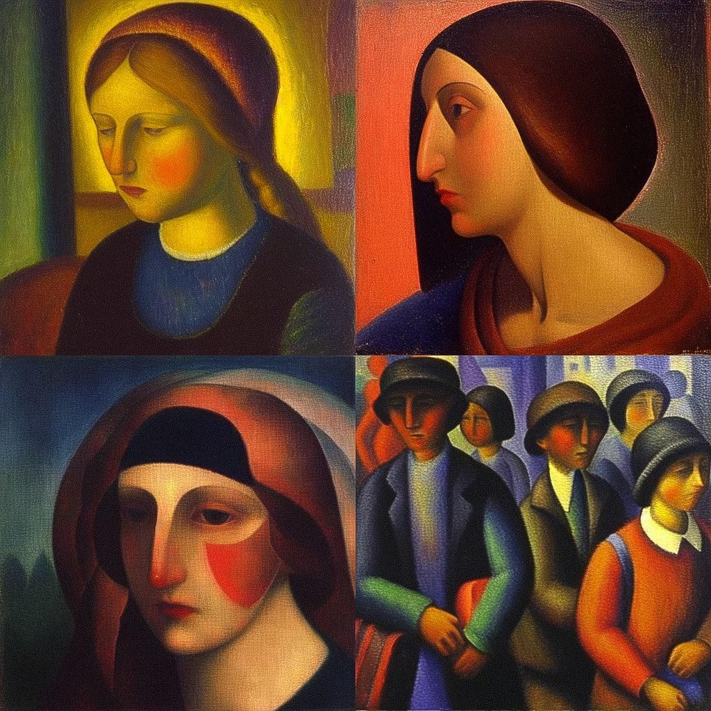 Mark Gertler style, Midjourney Niji 4, render 1 of 4