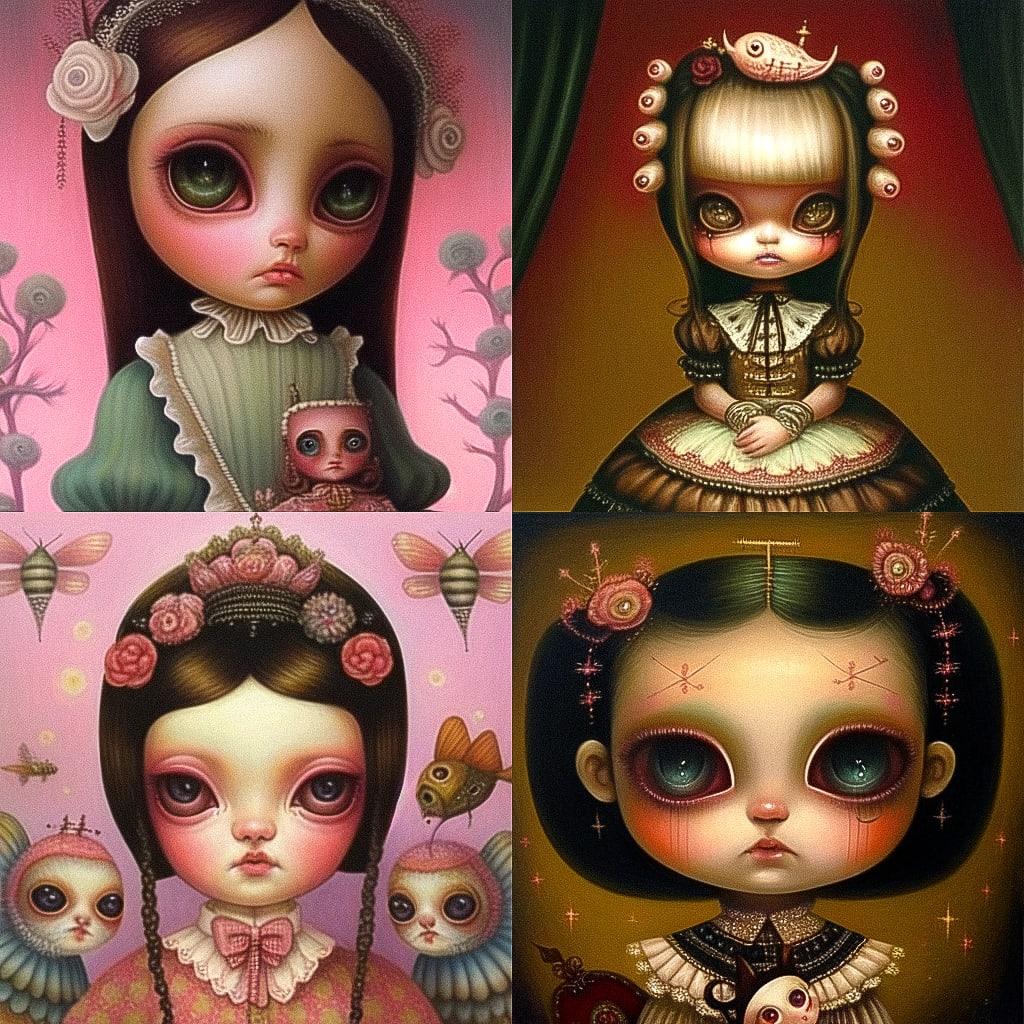 Mark Ryden style, Midjourney Niji 4, render 1 of 4