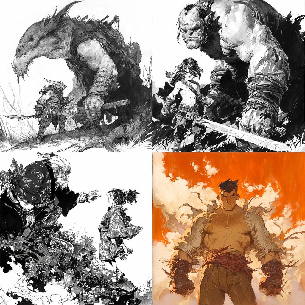 Mark Schultz style, Midjourney Niji 6, render 1 of 4