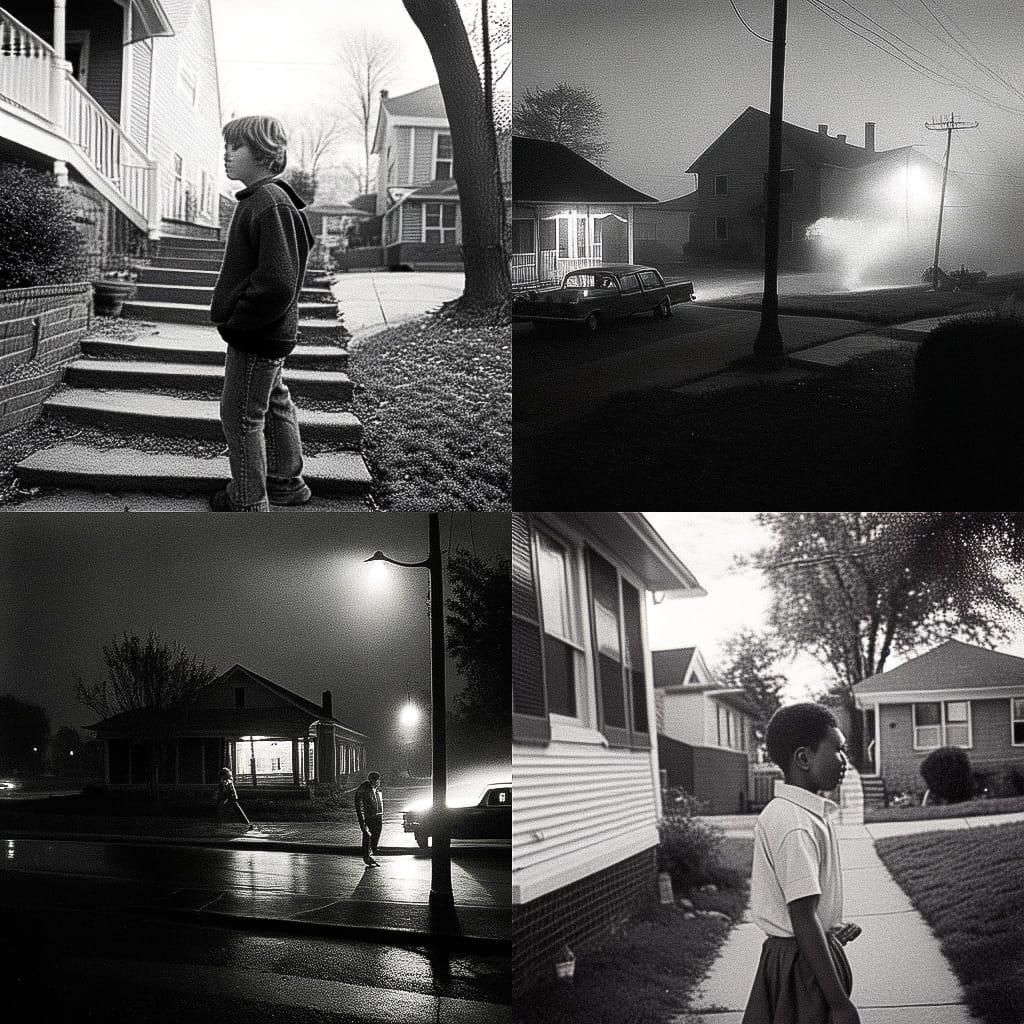 Mark Steinmetz style, Midjourney Niji 4, render 1 of 4