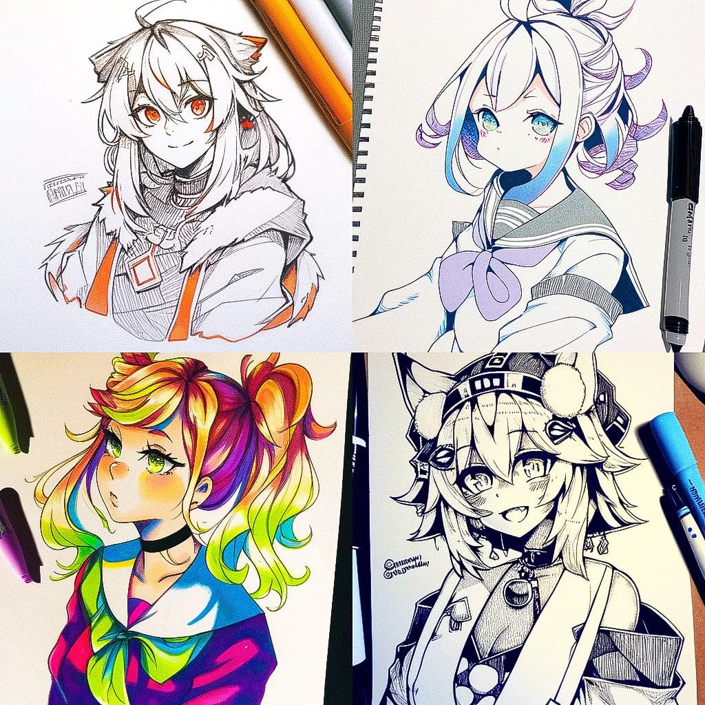 Marker drawing style, Midjourney Niji 4, render 1 of 4