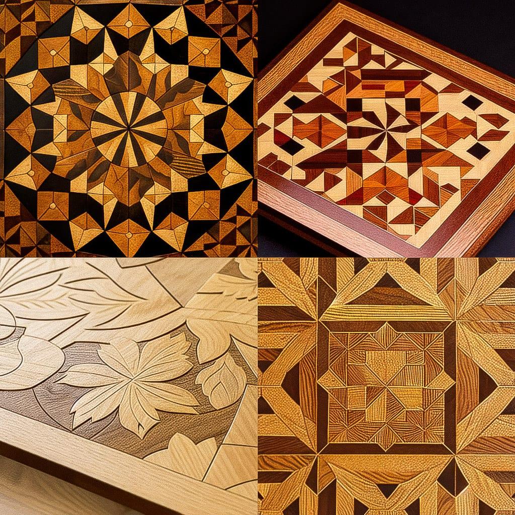 Marquetry style, Midjourney Niji 4, render 1 of 4