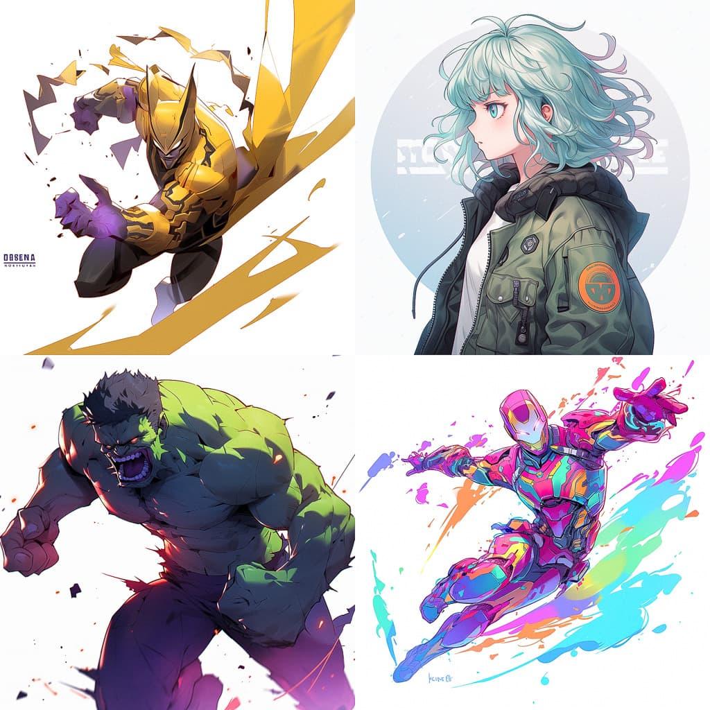 Marvel style, Midjourney Niji 5, render 1 of 4