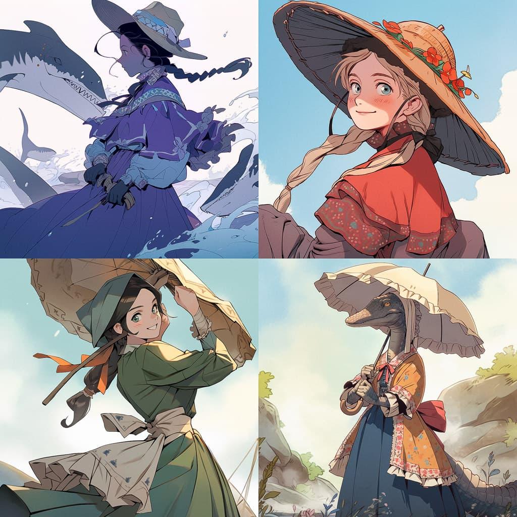 Mary Anning style, Midjourney Niji 5, render 1 of 4
