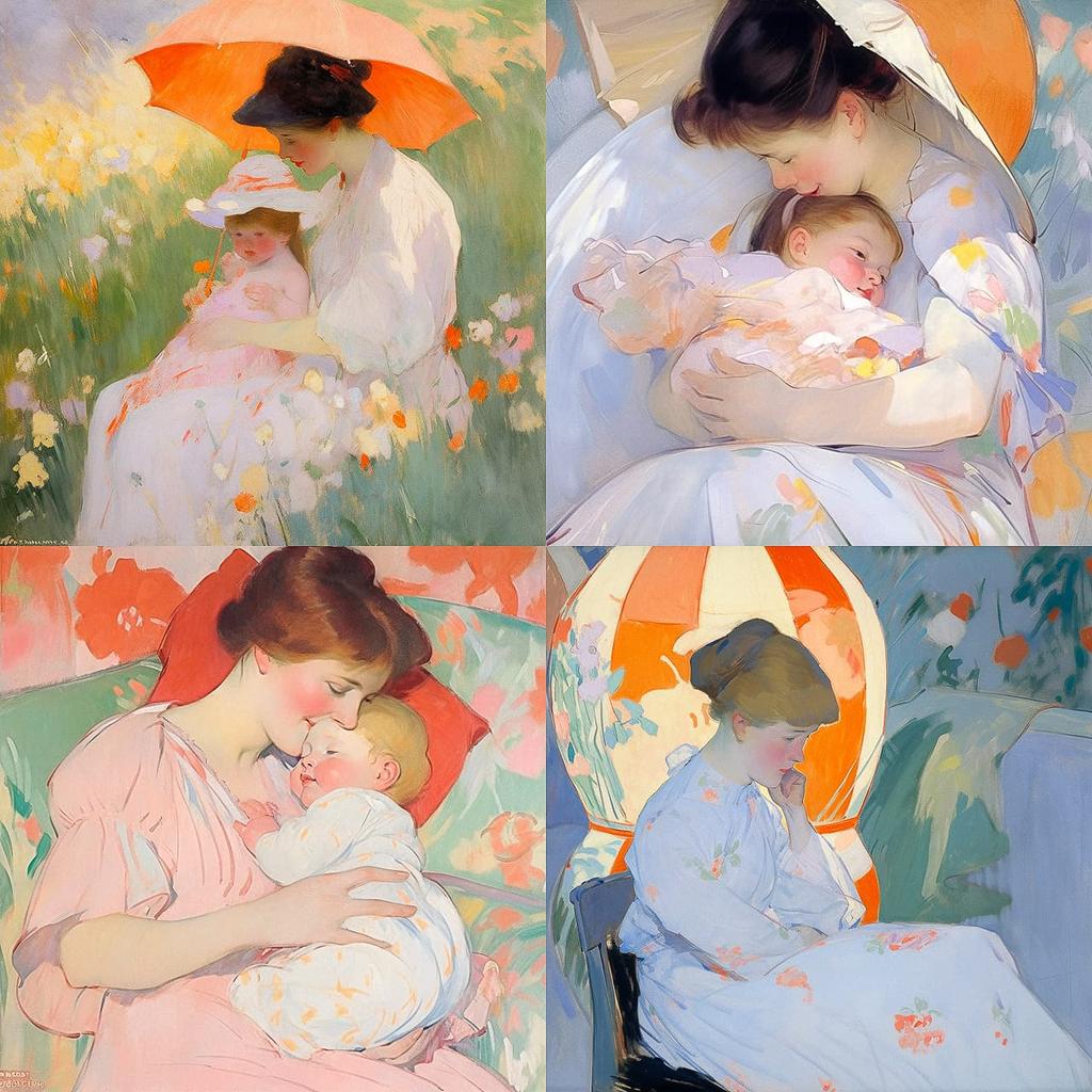 Mary Cassatt style, Midjourney Niji 5, render 1 of 4