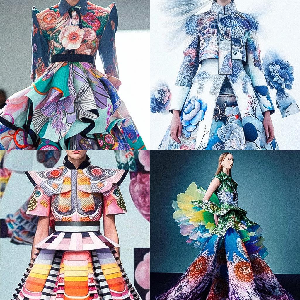 Mary Katrantzou style, Midjourney Niji 4, render 1 of 4