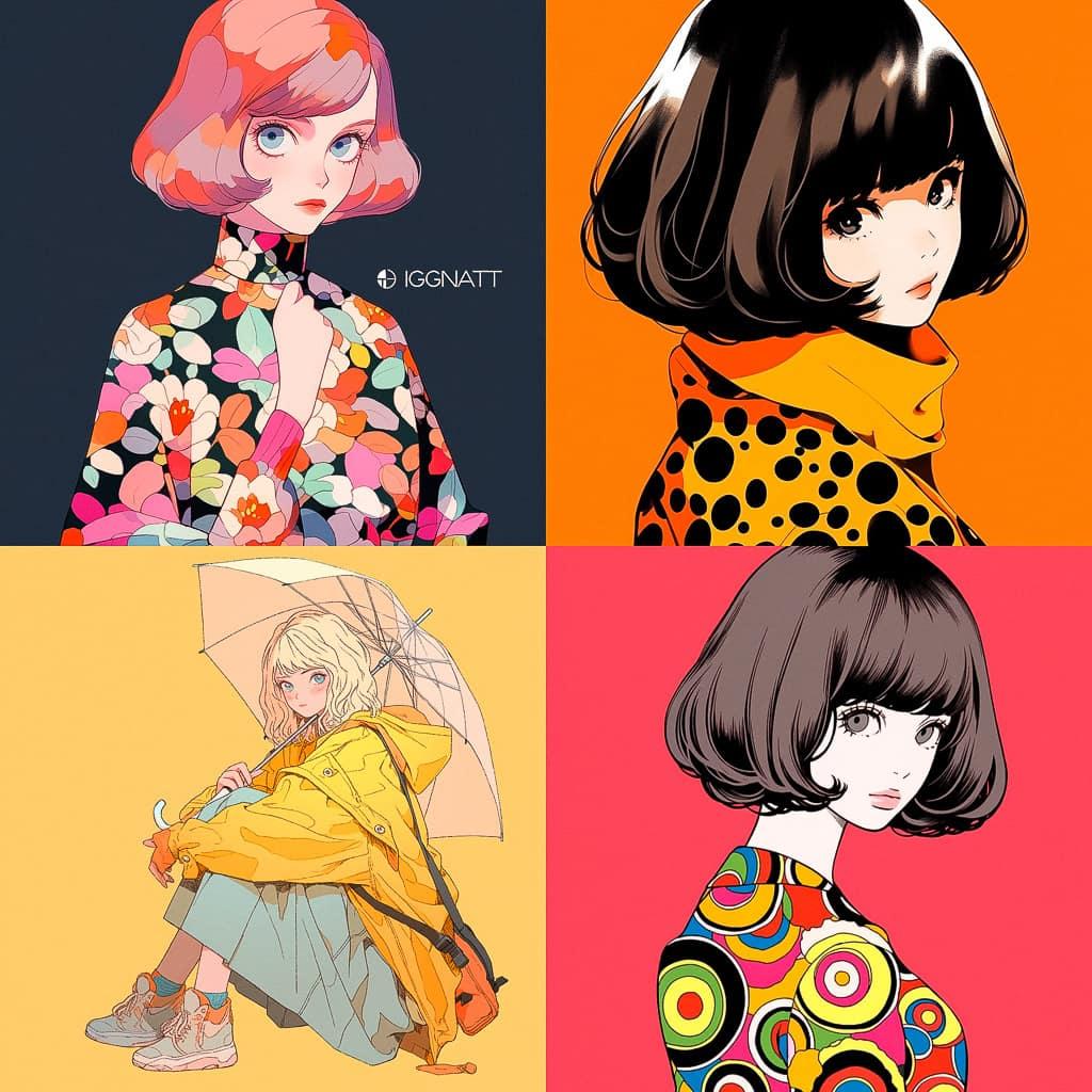 Mary Quant style, Midjourney Niji 5, render 1 of 4