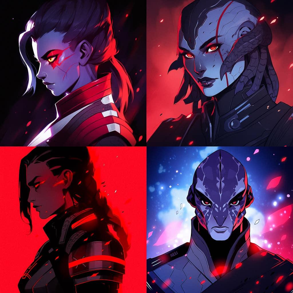 Mass Effect style, Midjourney Niji 5, render 1 of 4