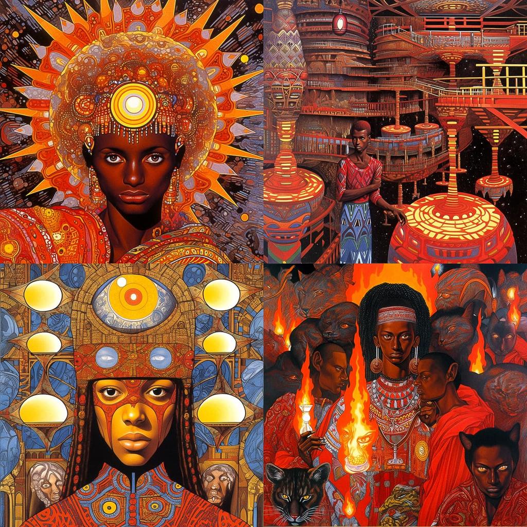 Mati Klarwein style, Midjourney Niji 5, render 1 of 4