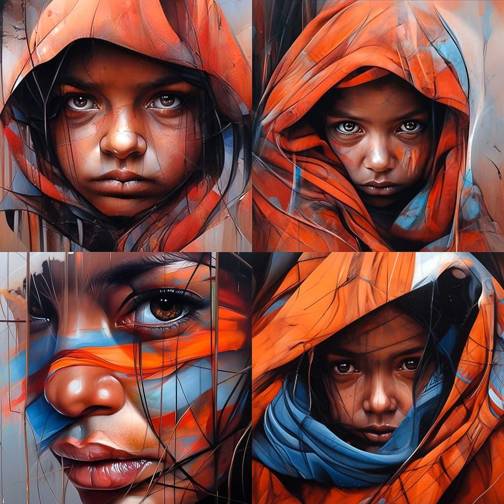 Matt Adnate style, Midjourney Niji 5, render 1 of 4